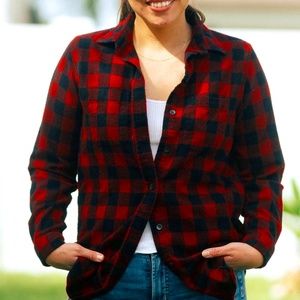 L.L. BEAN Women's Red Flannel Plaid Button Down Shirt XS